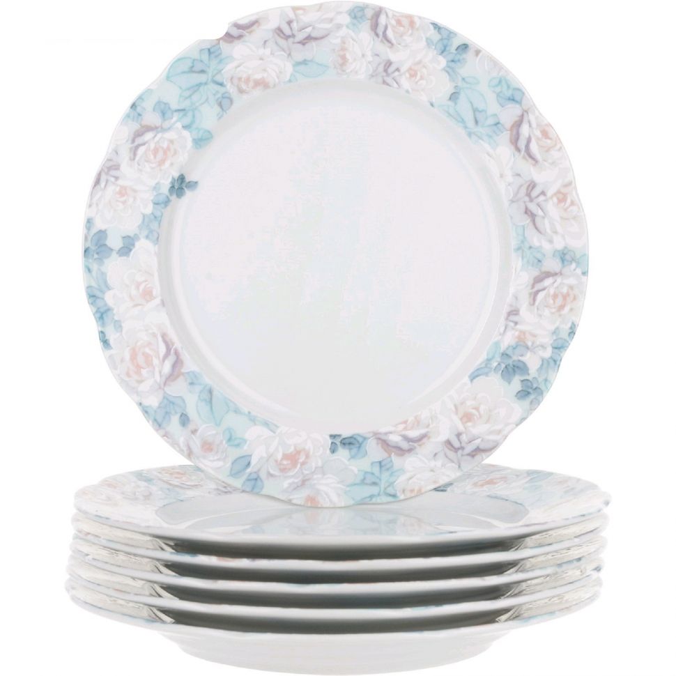Набор мелких тарелок Thun Голубая роза 17 см 6 шт набор для торта thun 1794 яна серый мрамор на 6 персон