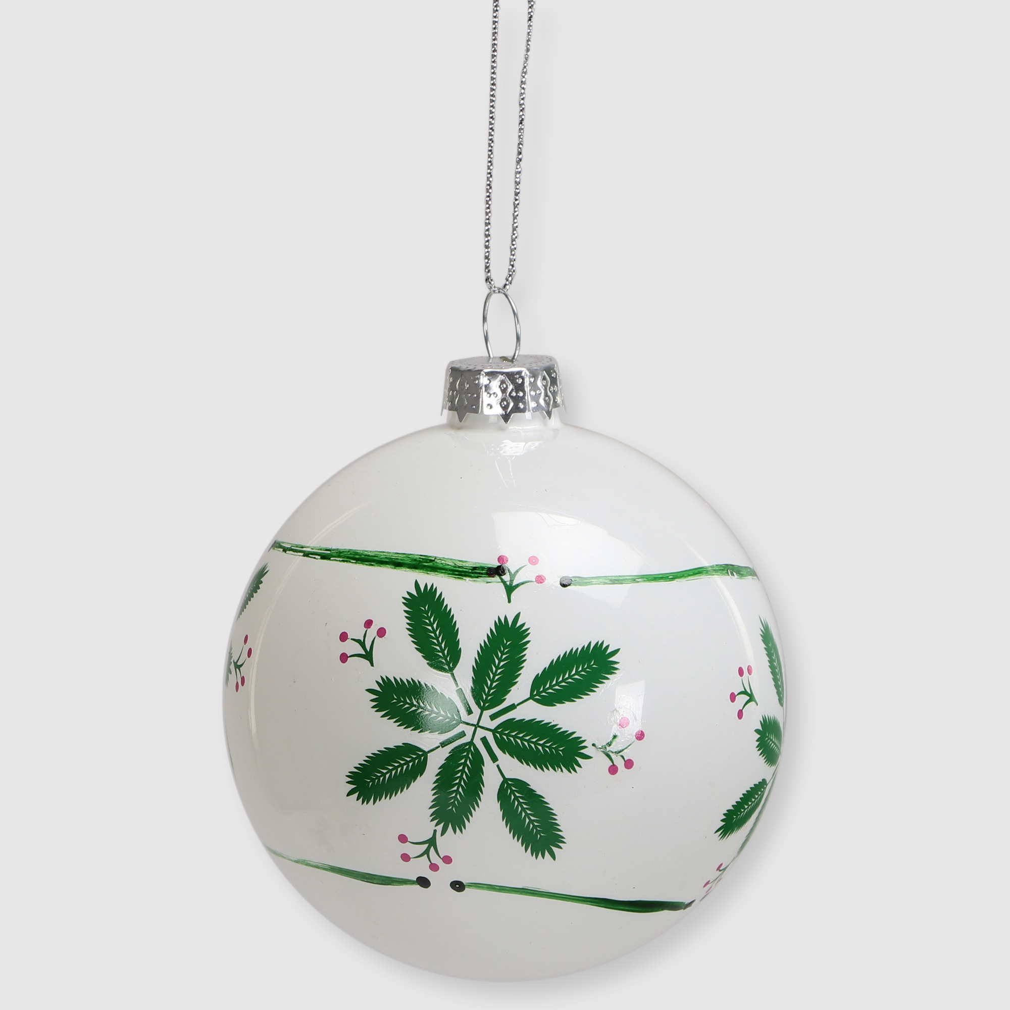 Шар новогодний Baoying yiwen белый зеленый декор на елку 8 см