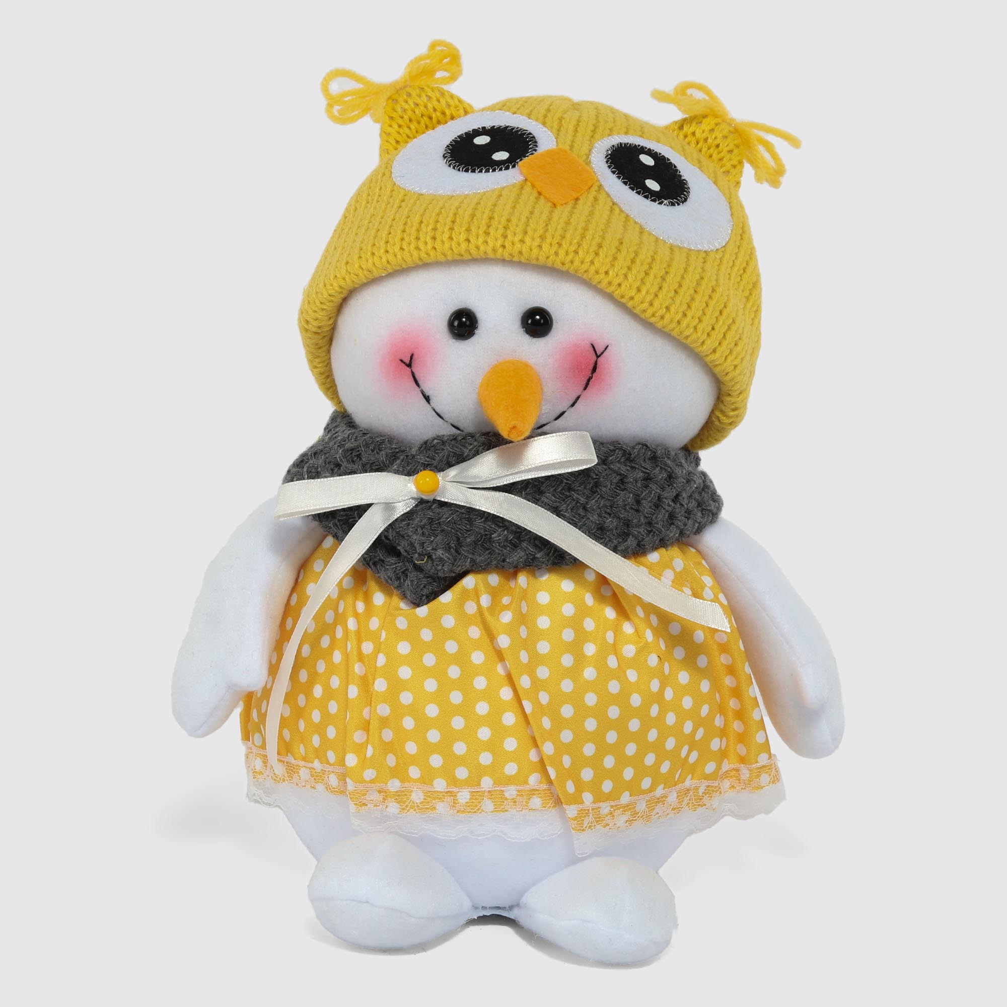 Снеговик Sote Toys в желтой шапке, 26 см
