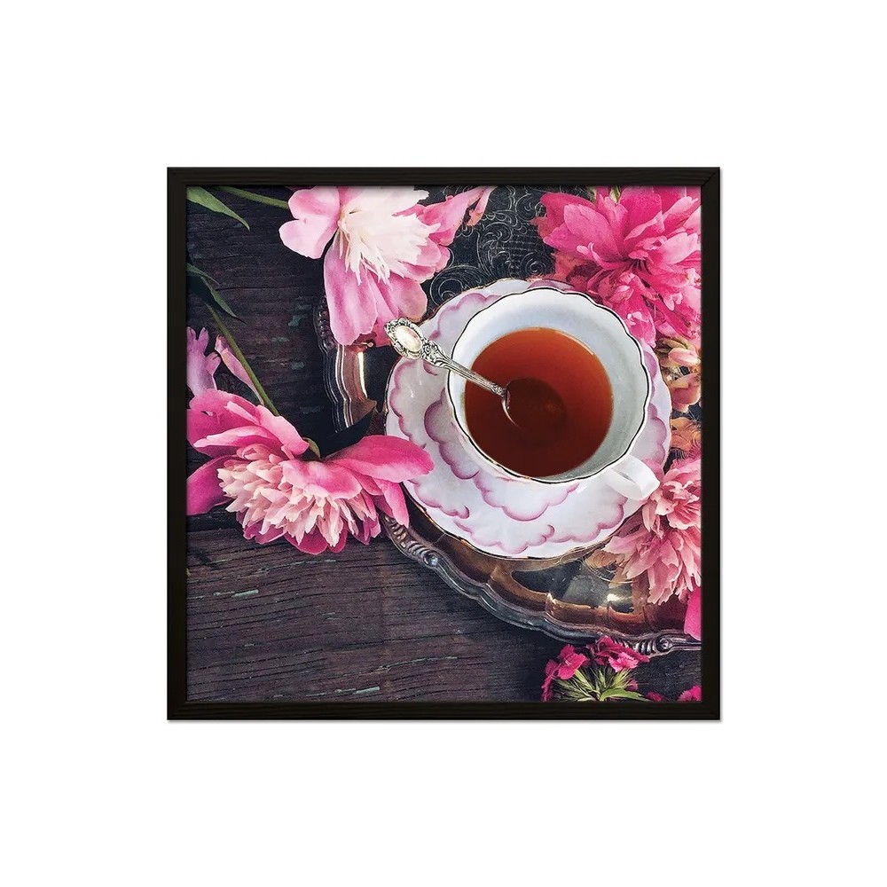 Постер Лакарт Дизайн Чай розовый в черной деревянной раме 30х30 см репродукция в раме дерево