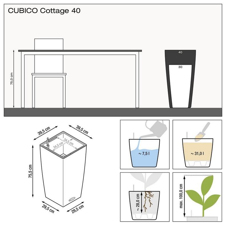 Кашпо с автополивом Lechuza Cubico Cottage 75см светло-серый Вид№7