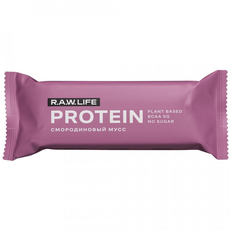 Батончик R.A.W. LIFE протеиновый Смородиновый мусс, 43 г батончик smart formula протеиновый клубничный в молочном шоколаде 40 гр