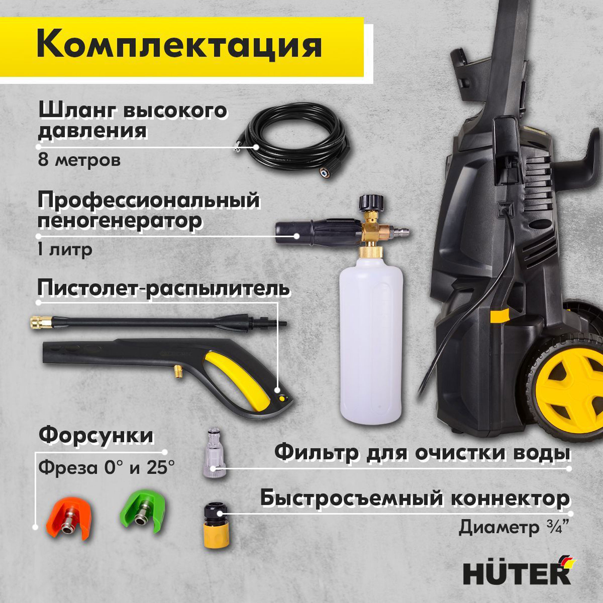 Минимойка Huter M195-PW-PRO, (195 бар,2500вт, с функцией самовсасывания)