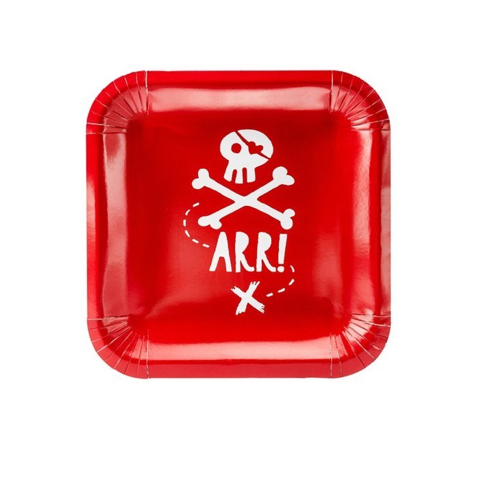 Тарелка Party Deco pirates красные 20x20см 6шт в ассортименте