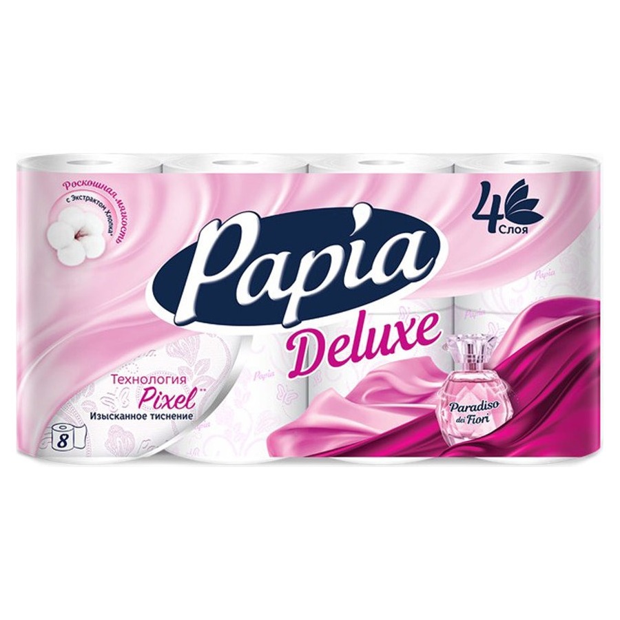 Туалетная бумага Papia Deluxe Paradiso Fiori четырехслойная 8 шт, цвет белый - фото 1