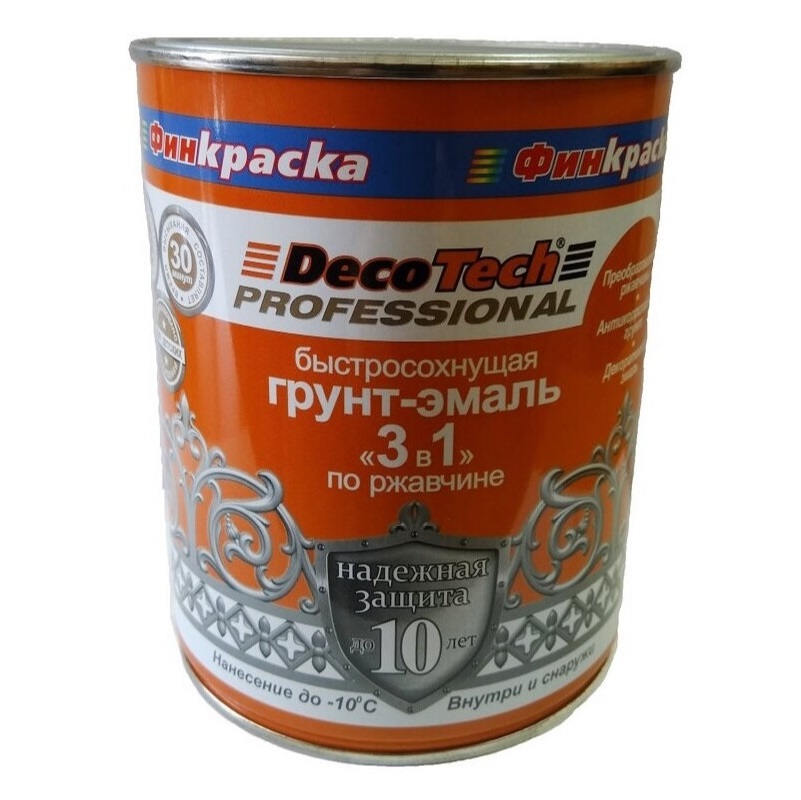 Грунт-эмаль Decotech 3в1 черная под ral9005 0.9кг лак decotech защитно декоративный 27 кг