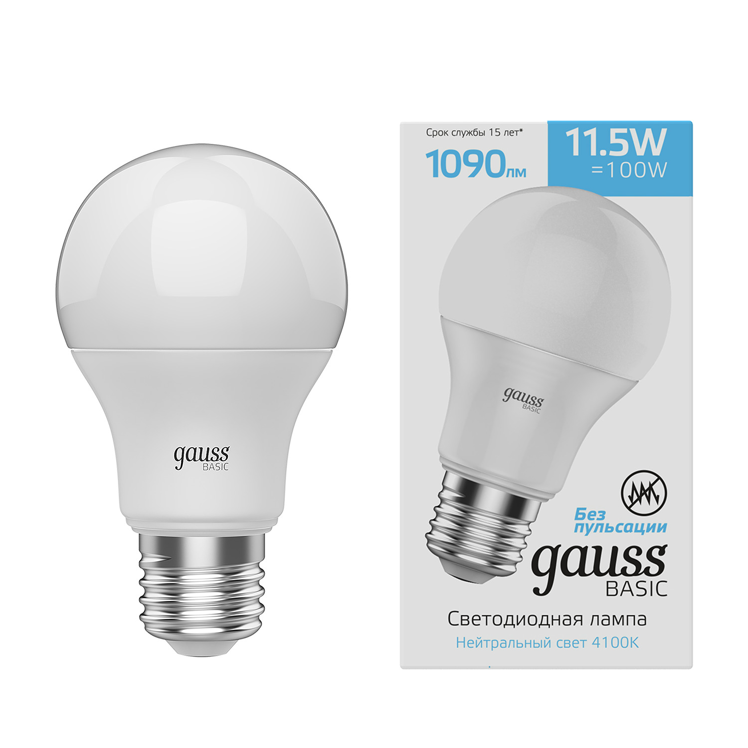 фото Лампа gauss basic a60 11,5w 1090lm 4100k e27 led, 10 шт