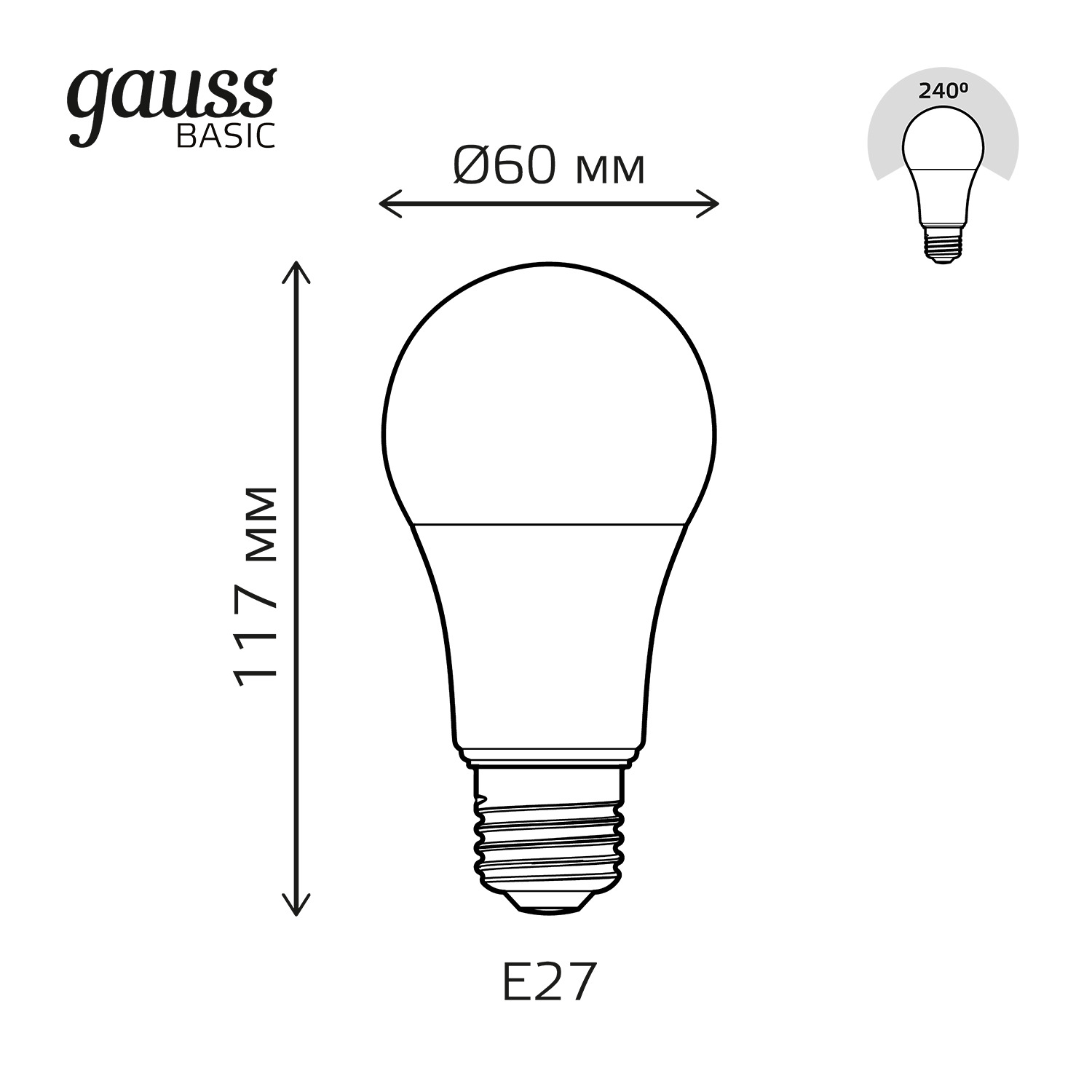 фото Лампа gauss basic a60 11,5w 1090lm 4100k e27 led, 10 шт