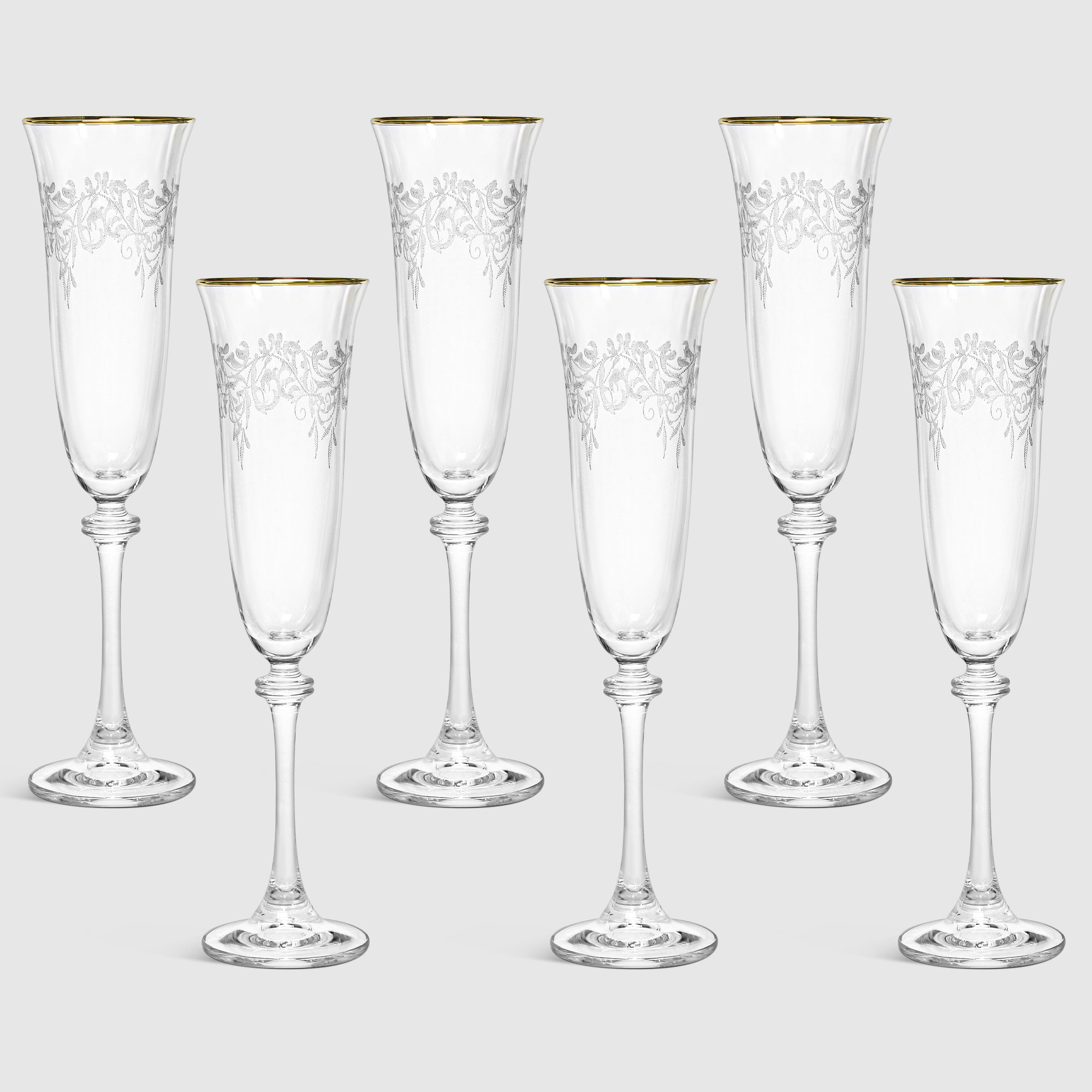 фото Набор рюмок для шампанского crystalite bohemia "asio", декор "панто, затирка золото, отводка золото", 190 мл 6 шт.