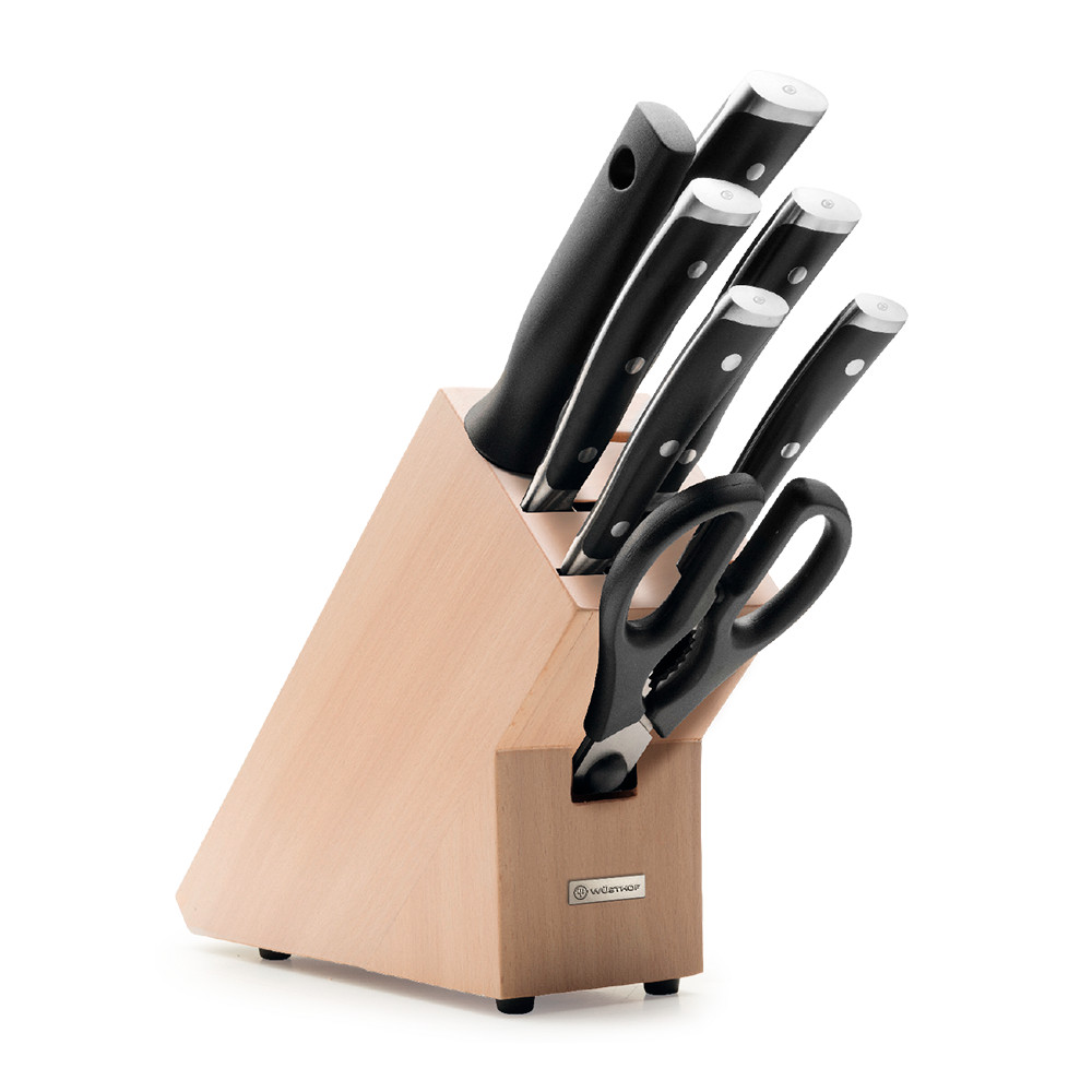 Набор ножей Wuesthof 5 шт + мусат+ ножницы подставка для ножей 11×6×20 см дерево