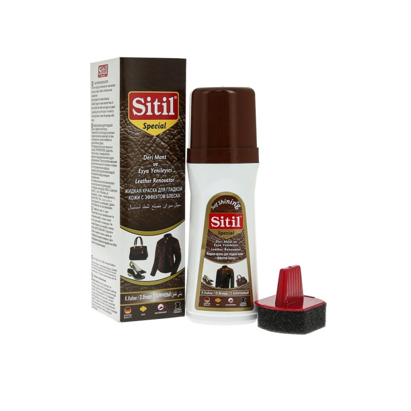 Краска-восстановитель цвета Sitil для гладкой кожи темно-коричневая 100 мл краска salton для обуви из гладкой кожи черная