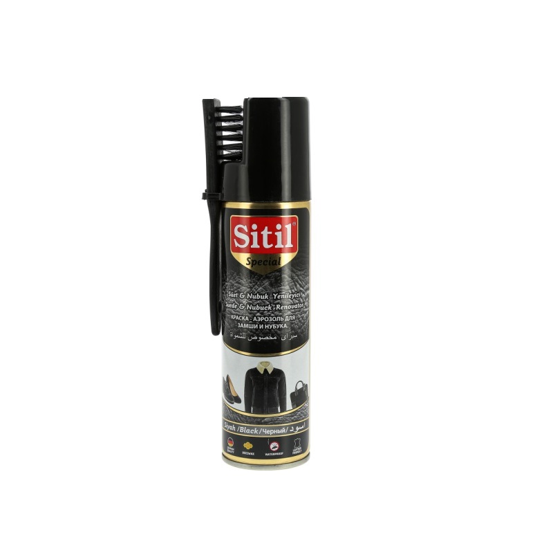 Краска-аэрозоль Sitil для замши и нубука с щеткой черная 250 мл цена и фото
