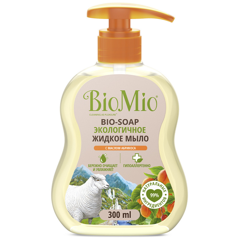 Жидкое мыло BioMio с маслом абрикоса 300 мл экологичная пена biomio bio foam для мытья посуды с эфирным маслом лемонграсса 350 мл