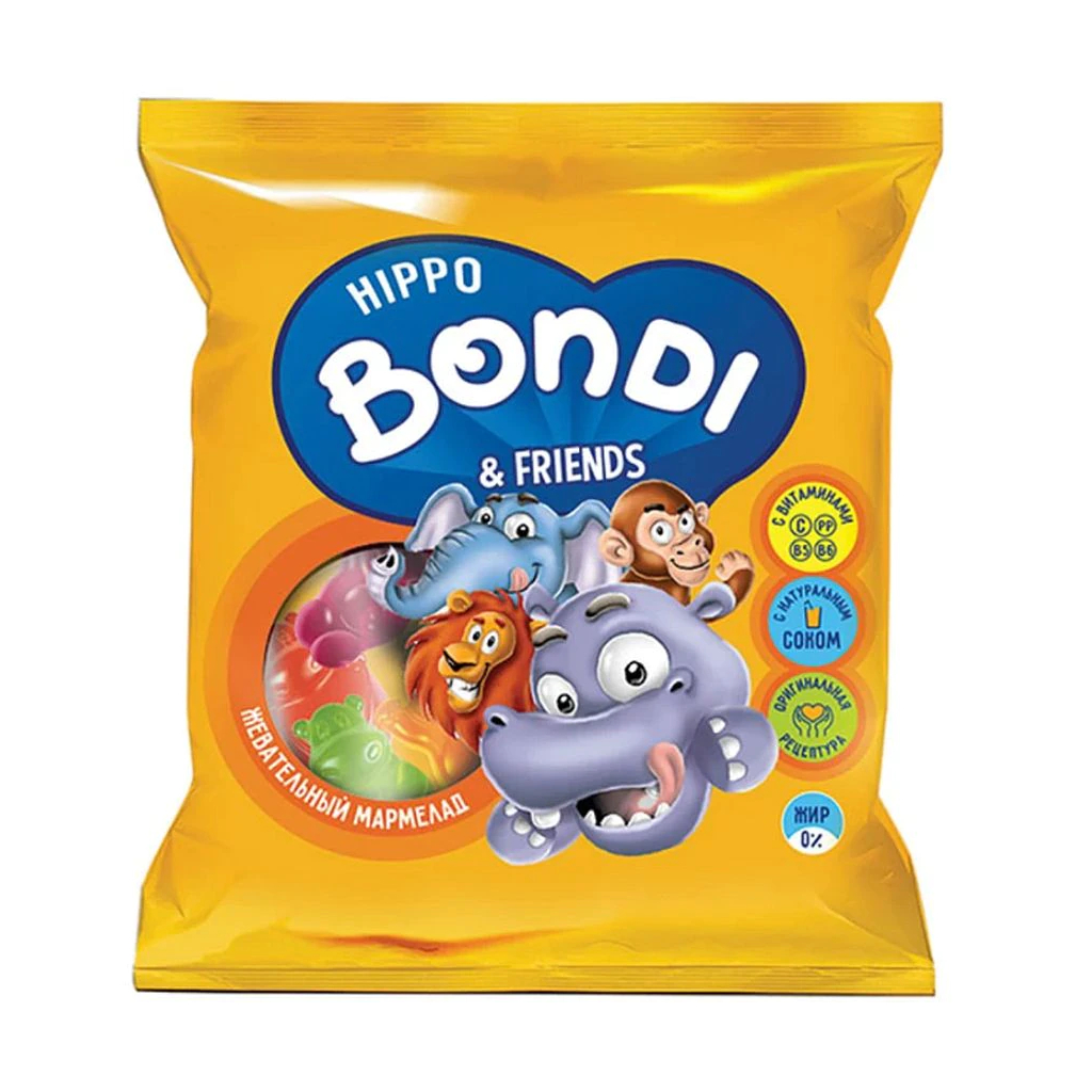 мармелад бон пари жевательный забавный медвежонок 75г Жевательный мармелад Hippo Bondi с витаминами, 70 г