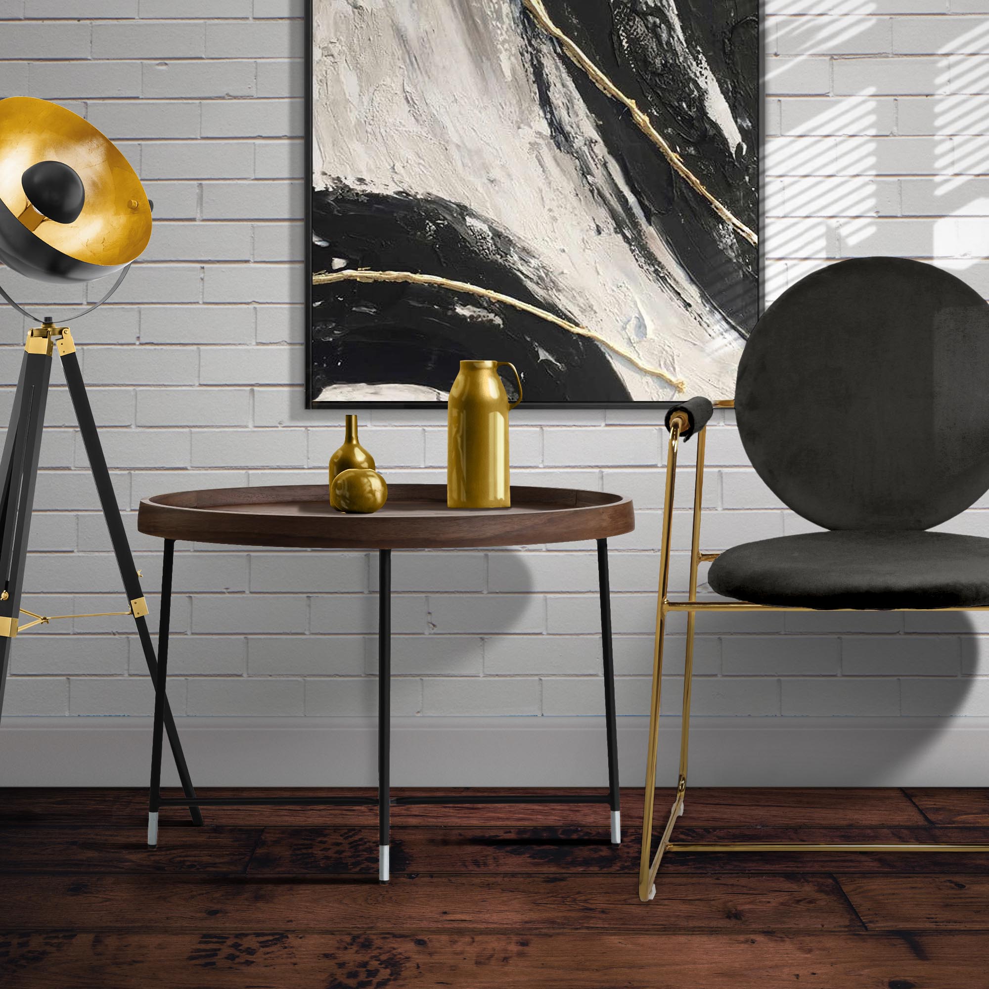 Стол журнальный City Furniture коричневый с чёрным 75х40х53 см, цвет чёрный - фото 5
