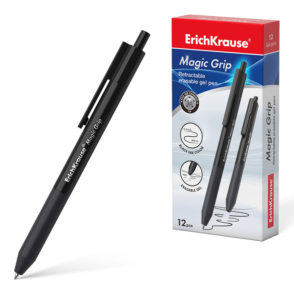 Ручка гелевая Erich Krause Magic Grip сo стираемыми чернилами черная