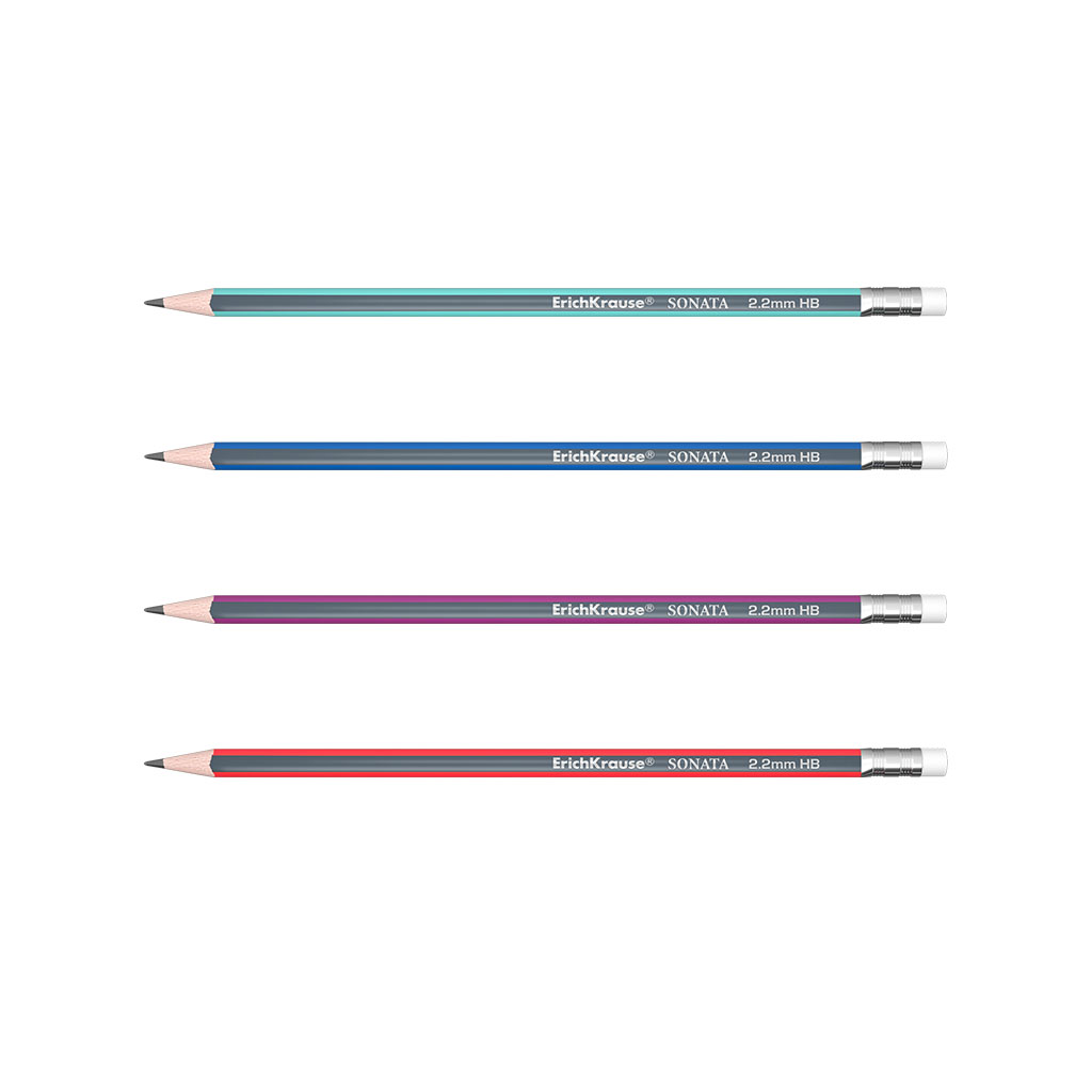 Чернографитный трехгранный карандаш Erich Krause Sonata HB с ластиком, цвет мультиколор - фото 2