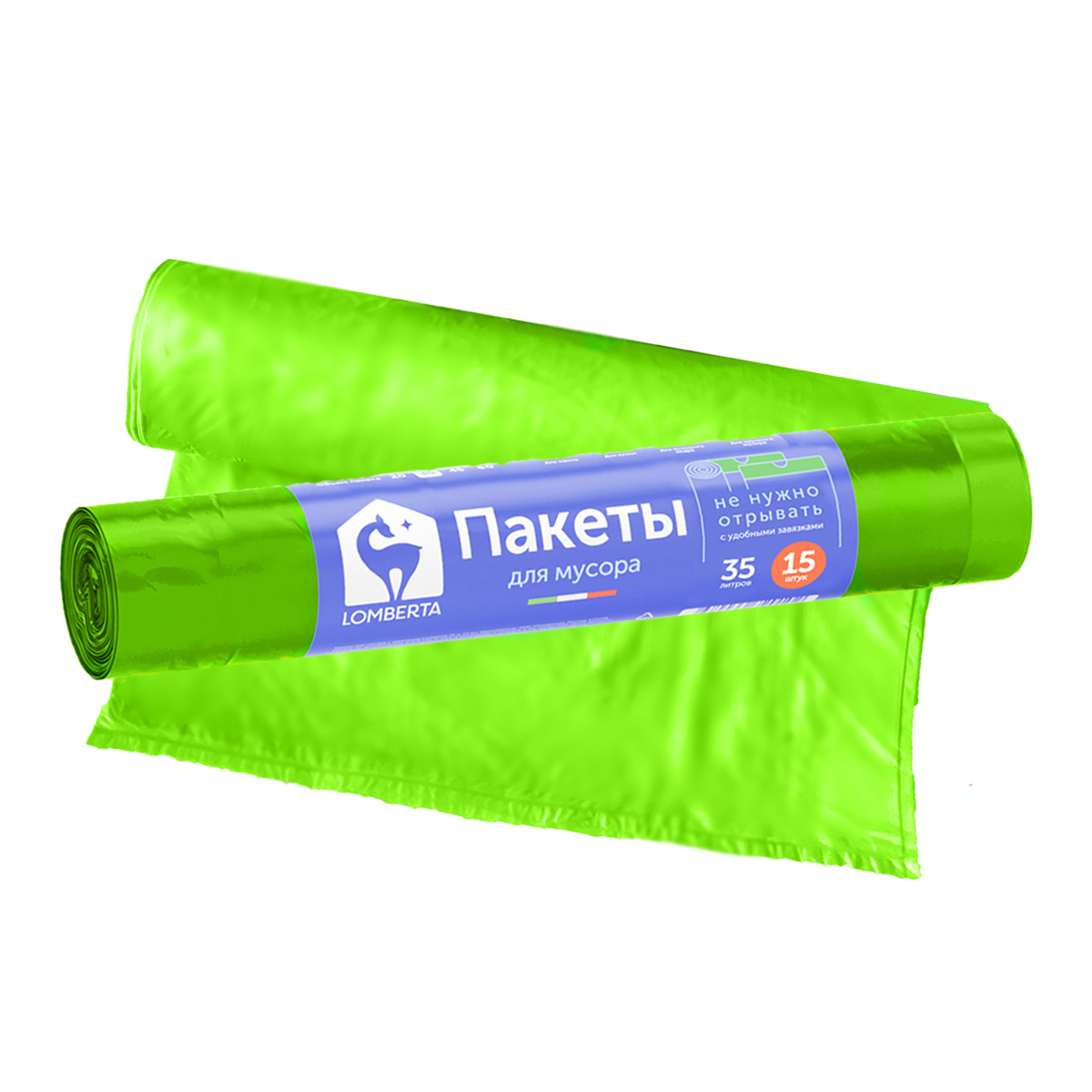 Пакет для мусора Lomberta overlap 15 шт 35 л, цвет зеленый - фото 1