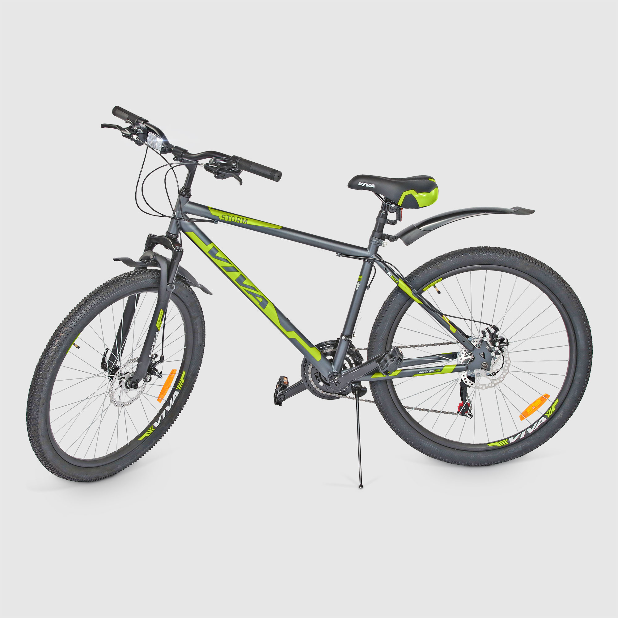 Велосипед горный VIVA Storm 180D, 21 скорость, диаметр колес 26, механические дисковые тормоза YX-DB02F/R, стальная рама, зеленый накладка на ручку ручного тормоза