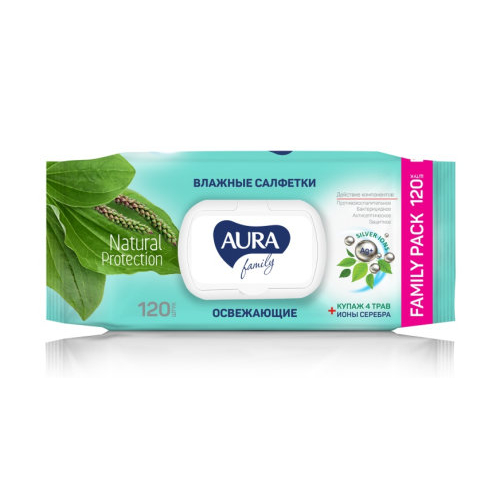 Салфетки влажные Aura Family освежающие 120 шт влажные салфетки aura antibacterial детские 3 15 шт