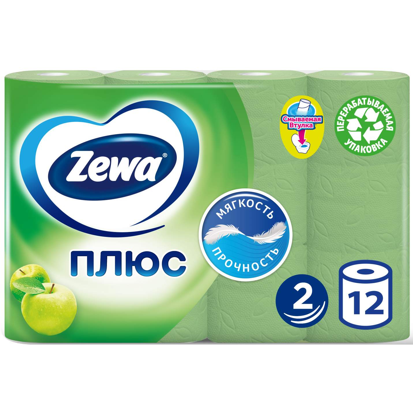 цена Бумага туалетная Zewa Плюс 2-слойная с ароматом яблока 12 шт