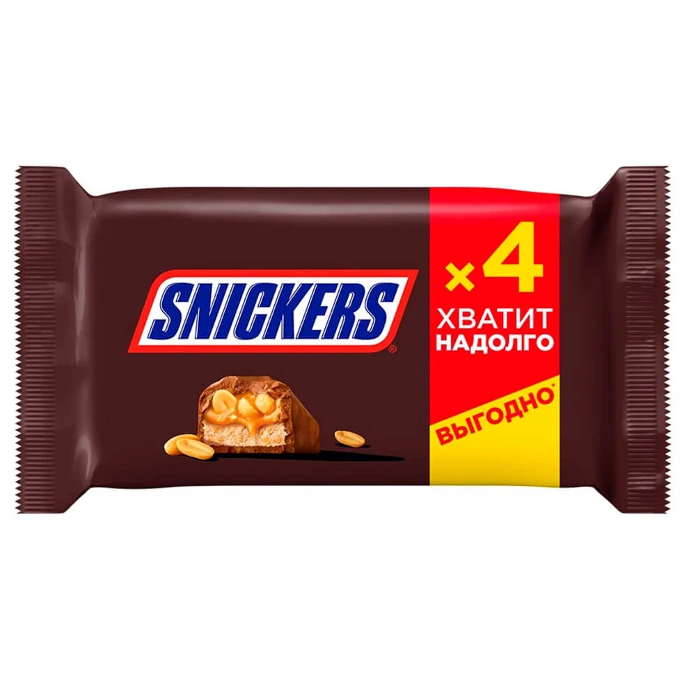 Шоколадные батончики Snickers Мультипак 4x40 г конфеты шоколадные snickers minis travel edition 333 г