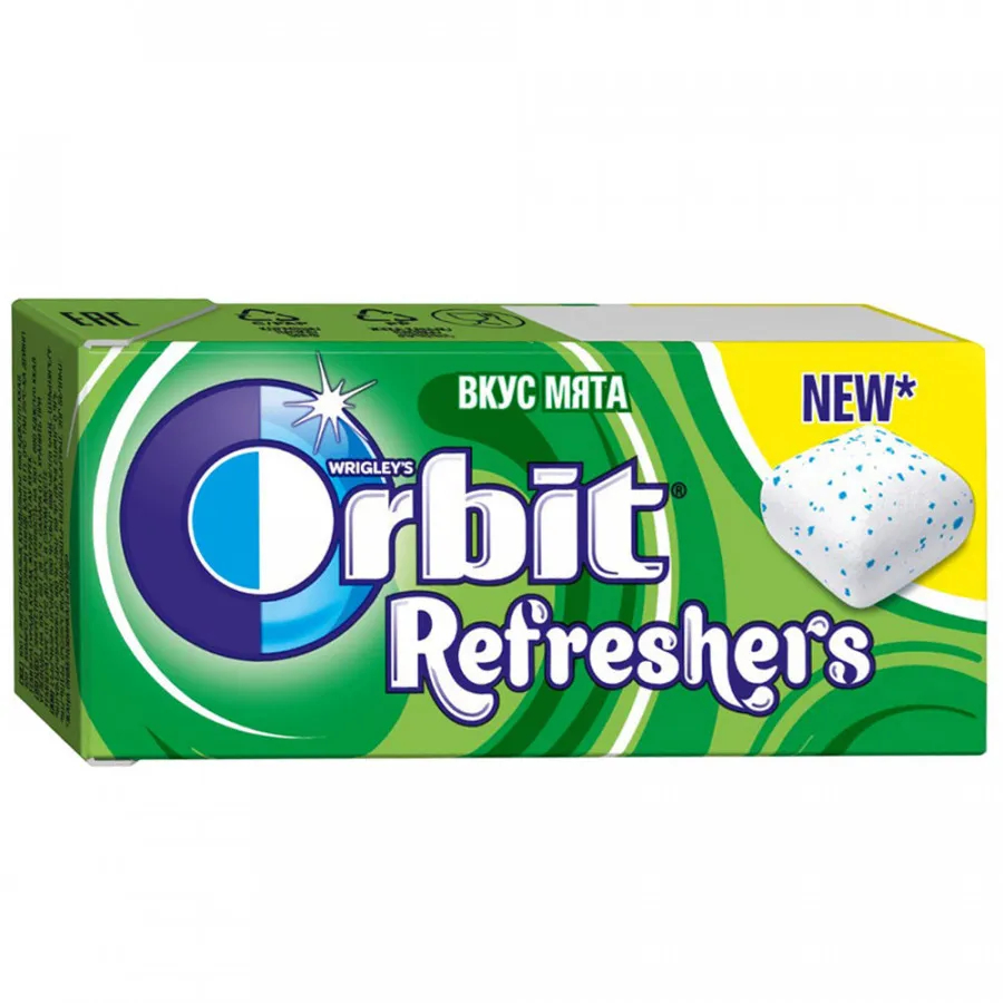 Жевательная резинка Orbit Refreshers с мятой, 16 г жевательная резинка orbit refreshers тропический микс 16 г