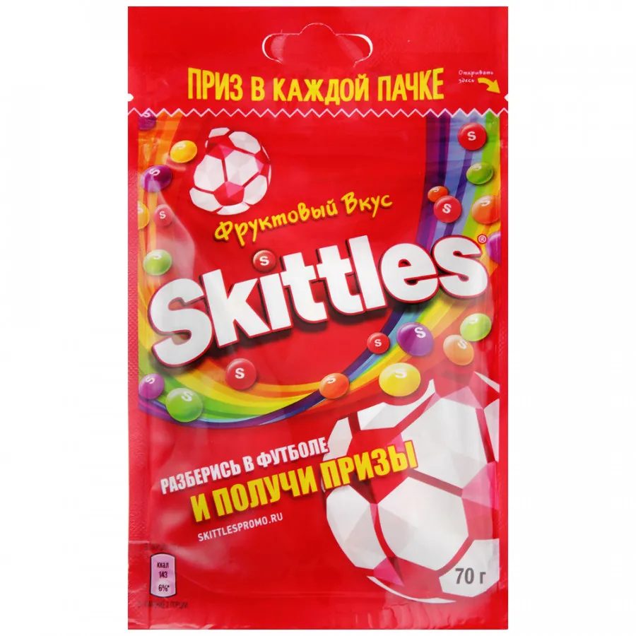 Драже Skittles Фрукты, 70 г конфеты жевательные skittles фрукты 70 г