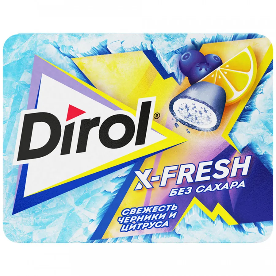 Жевательная резинка Dirol X-fresh со вкусом черники и цитрусов, 16 г жевательная резинка dirol x fresh ледяной мандарин 16 г