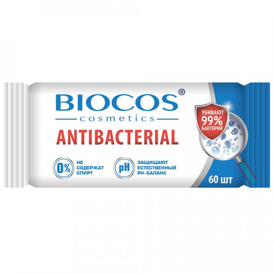 Влажные салфетки Biocos антибактериальные 60 шт biocos влажные салфетки антибактериальные с ионами серебра 15 шт