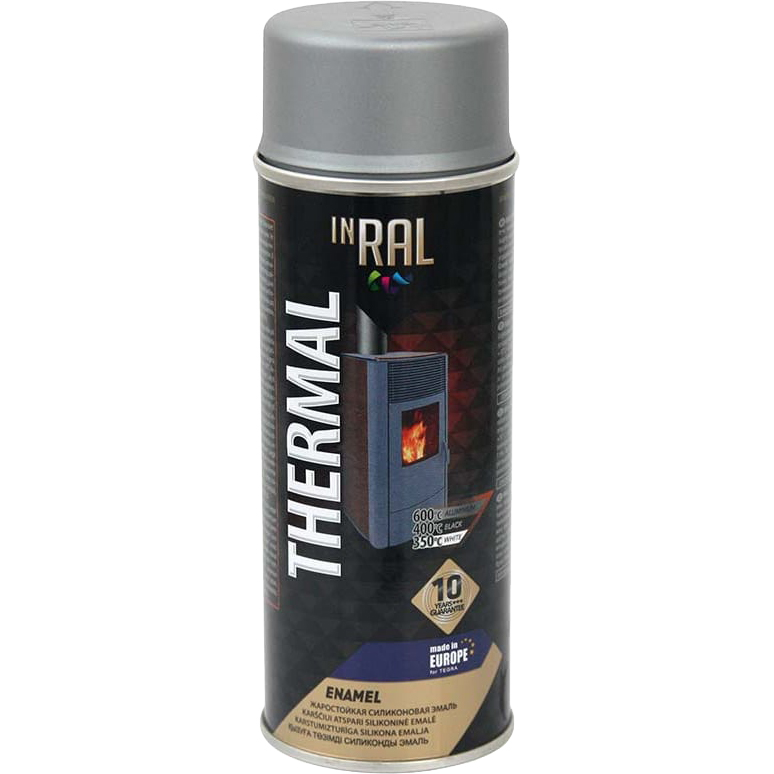 Эмаль аэрозольная INRAL Thermal жаростойкая Алюминиевая RAL9006 400 мл 26-7-4-002 эмаль аэрозольная inral thermal жаростойкая белая ral9003 400 мл