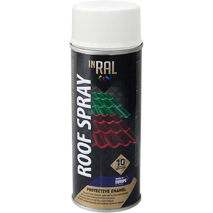 

Эмаль аэрозольная INRAL Roof Spray для крыши Белая RAL9003 400 мл 26-7-7-006, Белый