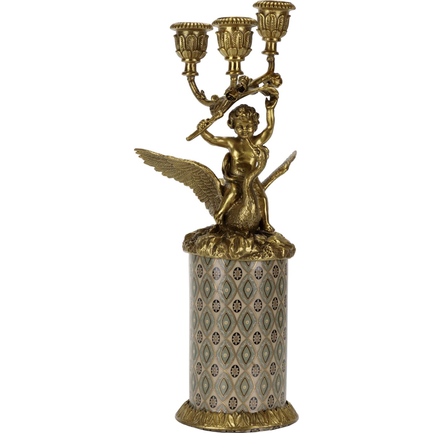 Подсвечник Glasar ангел с лебедем, золотистый, 12х12х31 см