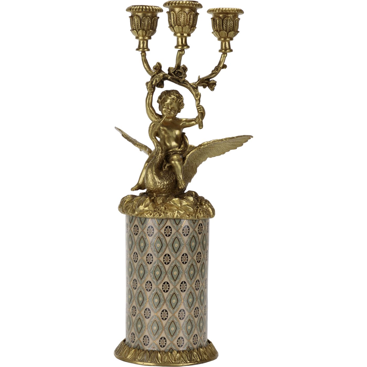 Подсвечник Glasar ангел с лебедем, золотой, 12х12х31 см