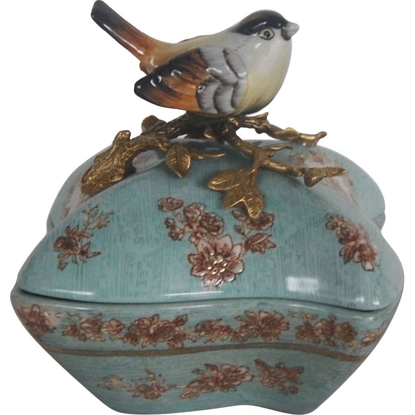 Шкатулка Glasar синяя с бронзовой птичкой 15х15х16 см шкатулка glasar с птичкой 10x9x11 см