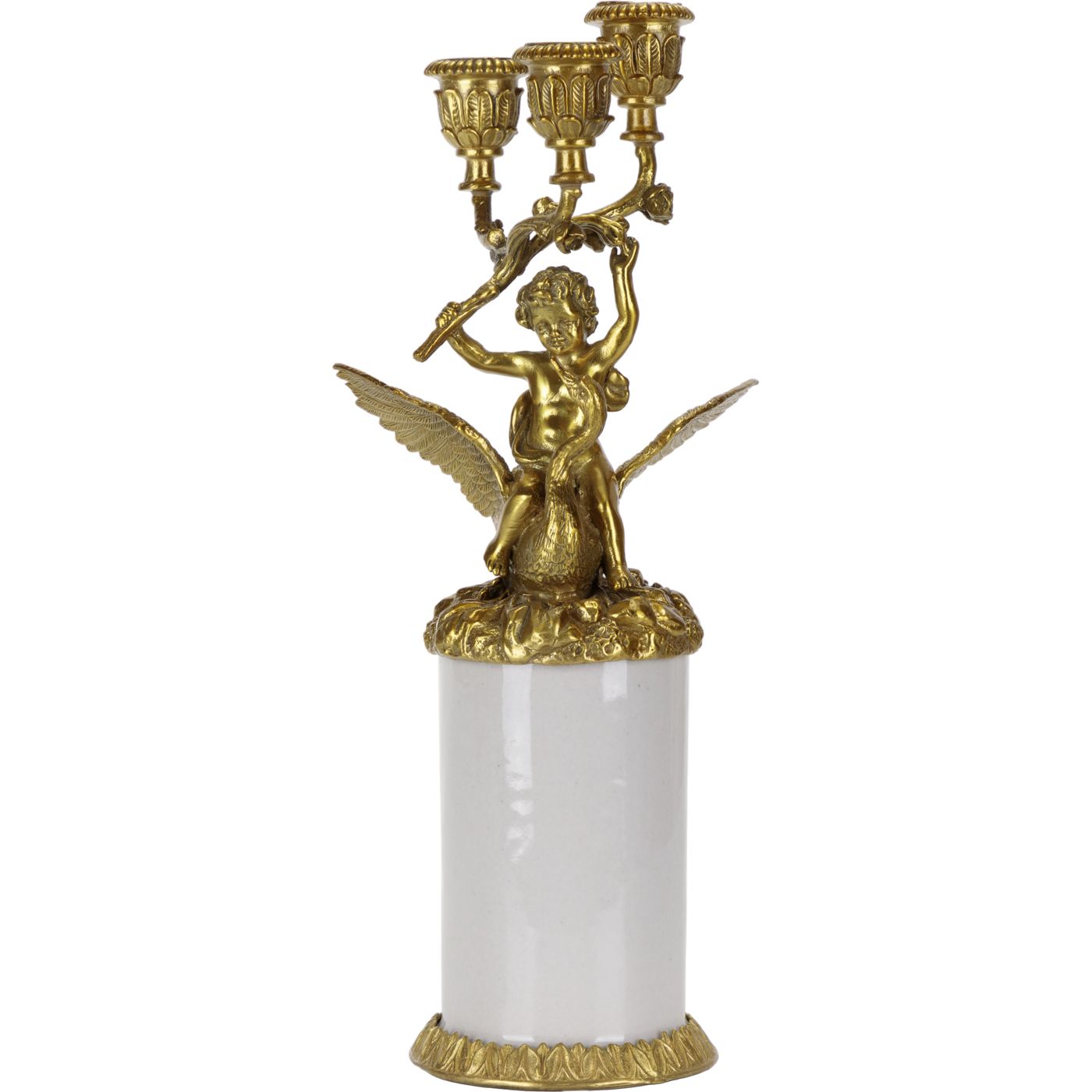 Подсвечник Glasar ангел с лебедем, белый с золотым, 12х12х31 см подсвечник с ангелом glasar синий с золотым декором 13x10x37 см