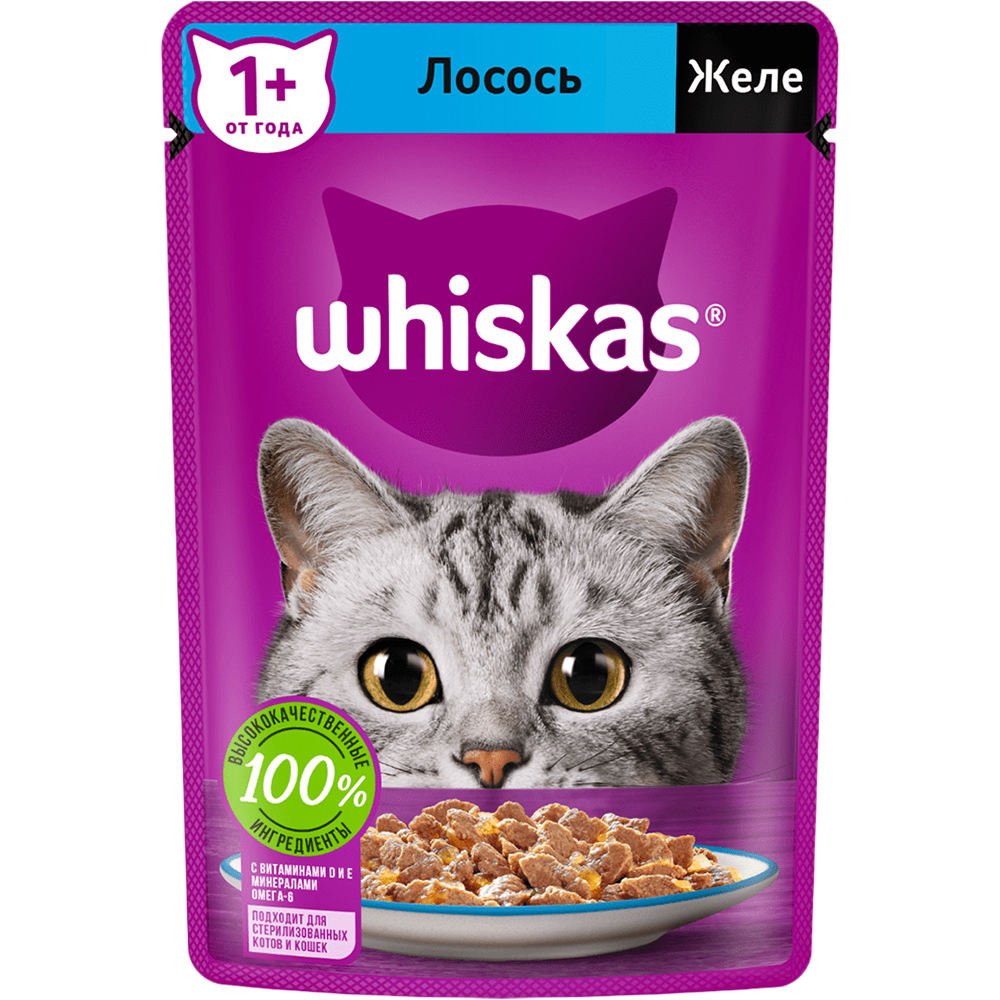Корм для кошек Whiskas Лосось в желе 75 г корм для котят whiskas телятина в желе 75 г