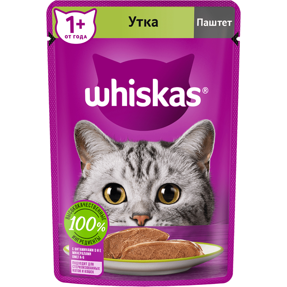 Корм для кошек Whiskas Паштет с уткой 75 г корм для кошек whiskas паштет с уткой 75 г