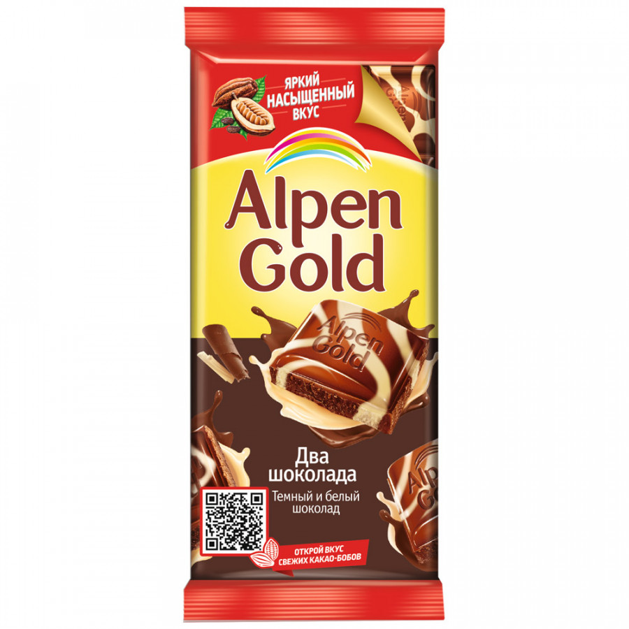 Шоколад Alpen Gold из темного и белого шоколада, 85 г шоколад alpen gold oreo молочный 95 г