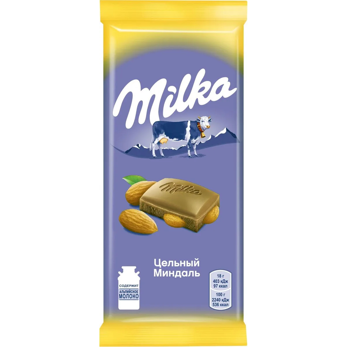 Шоколад молочный Milka с цельным миндалём, 85 г шоколад победа вкуса max energy молочный 36% какао без сахара 100 гр