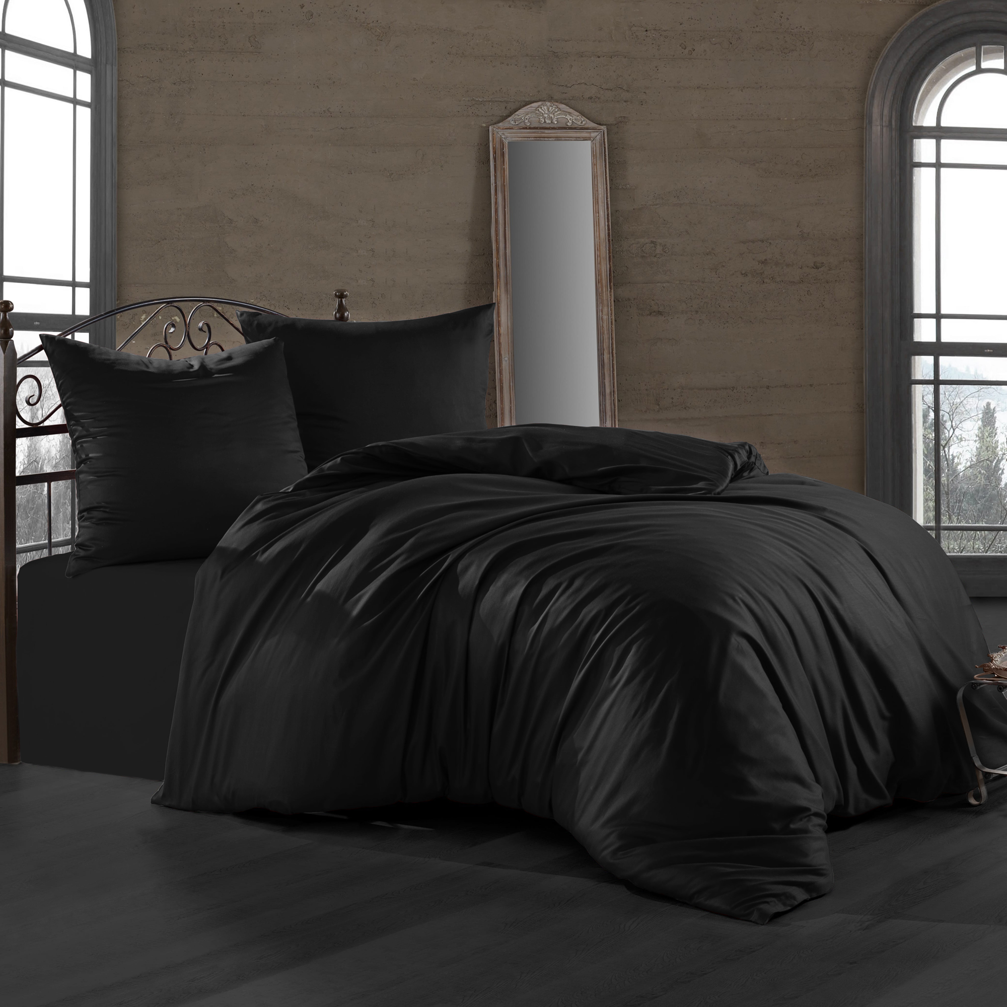 Комплект постельного белья Bahar чёрный Семейный/дуэт постельный комплект bahar полуторный кремовый