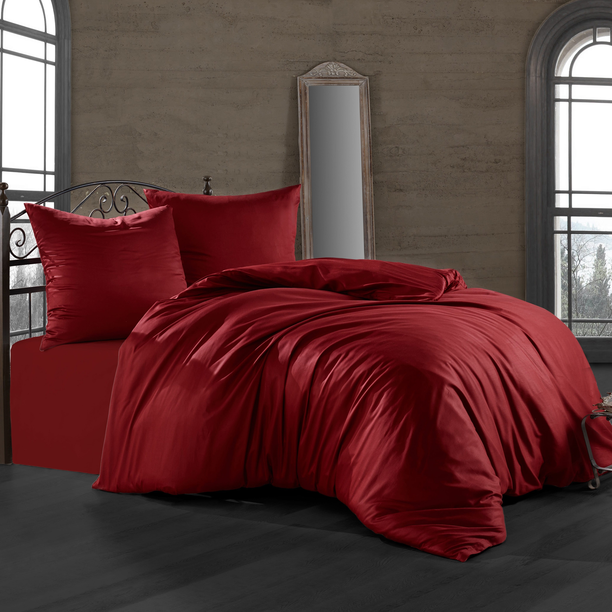 фото Комплект постельного белья bahar бордовый семейный/дуэт