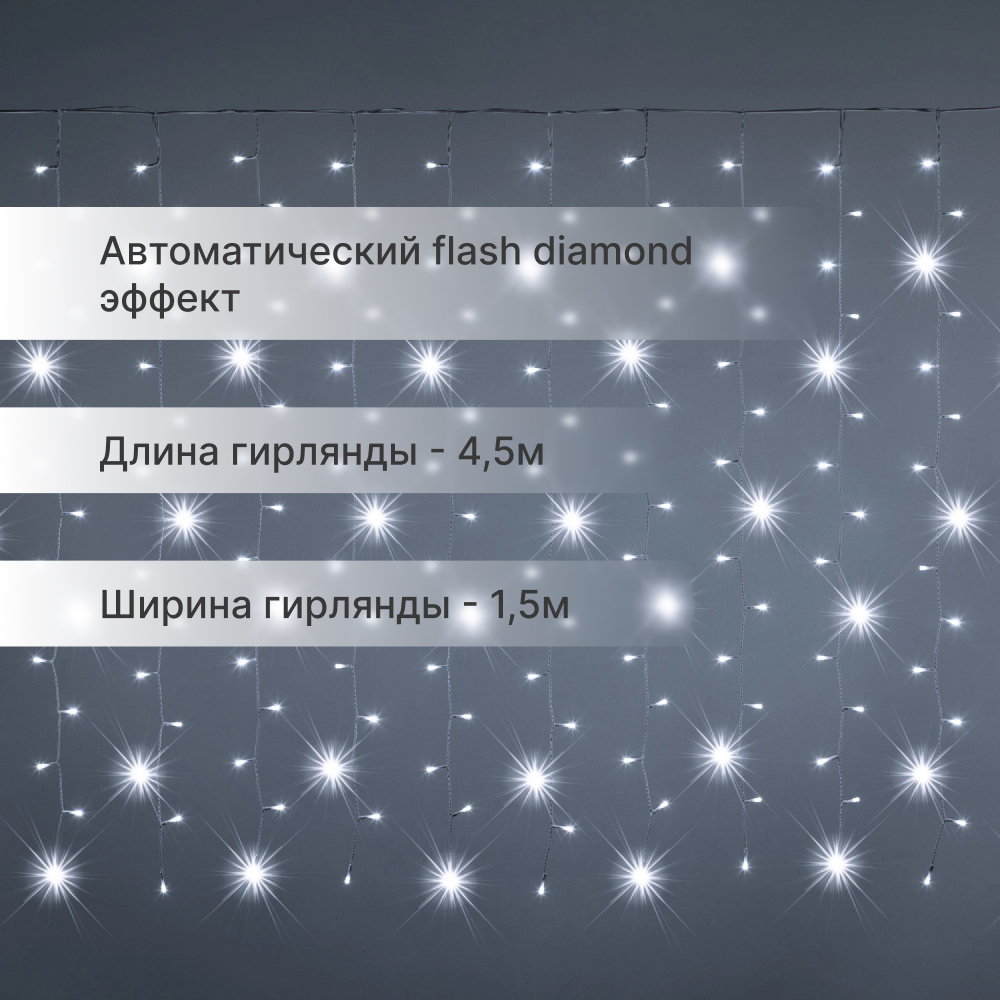 Гирлянда занавес Lotti 480 белых miniLEDs со стартовым шнуром Вид№6