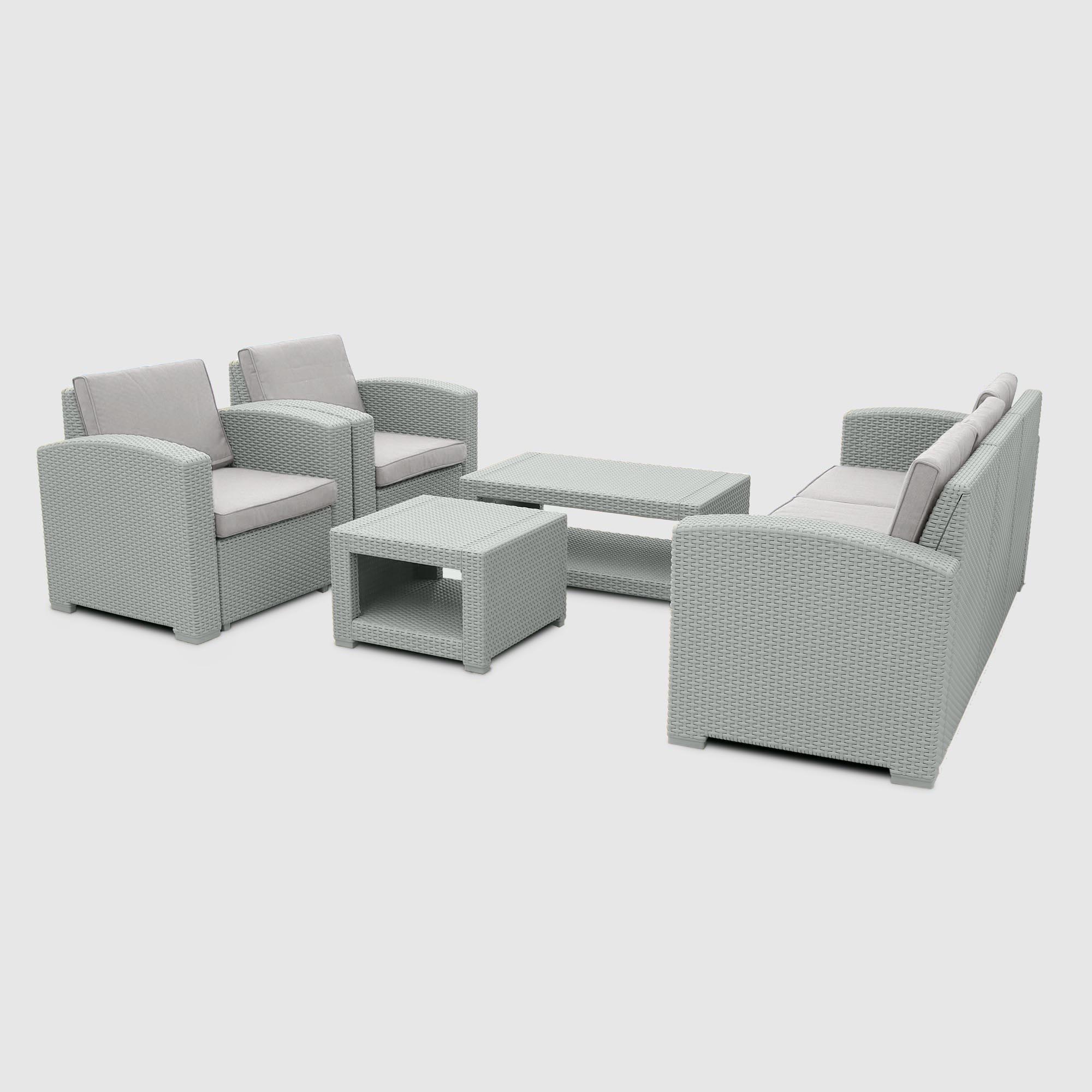 цена Комплект LF стол+софа 3-х местная+2 кресла+тумбочка серый (SF-C-G-A15050/SF-3-G-A15050)