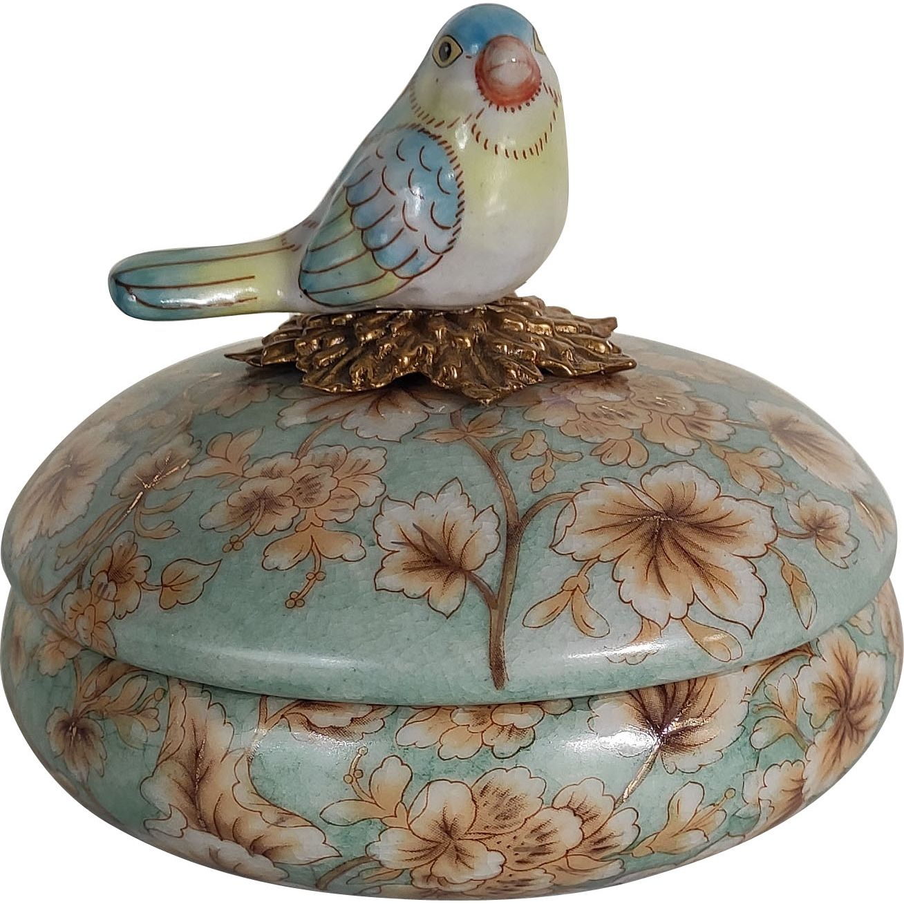 Шкатулка Glasar голубая с птичкой и цветочным принтом,11x11x10 см