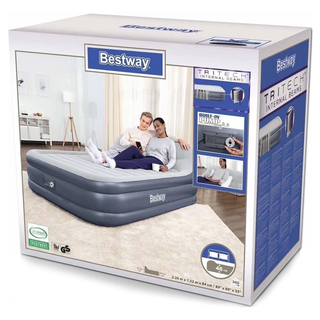 Кровать надувная Bestway 2,26x1,52x0,84 м (67923), цвет серый - фото 9