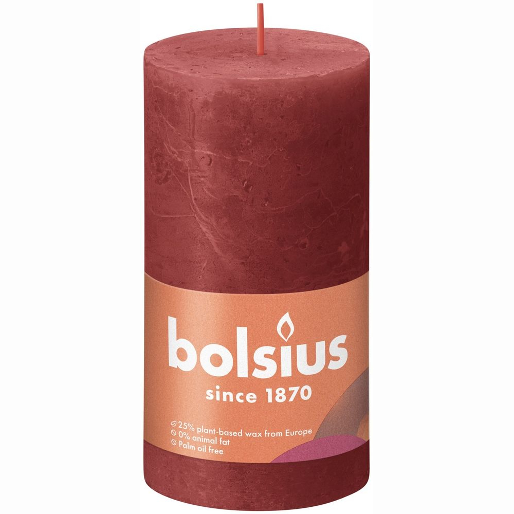 Свеча Bolsius Rustic 13х6,8 см Shine нежно-красная