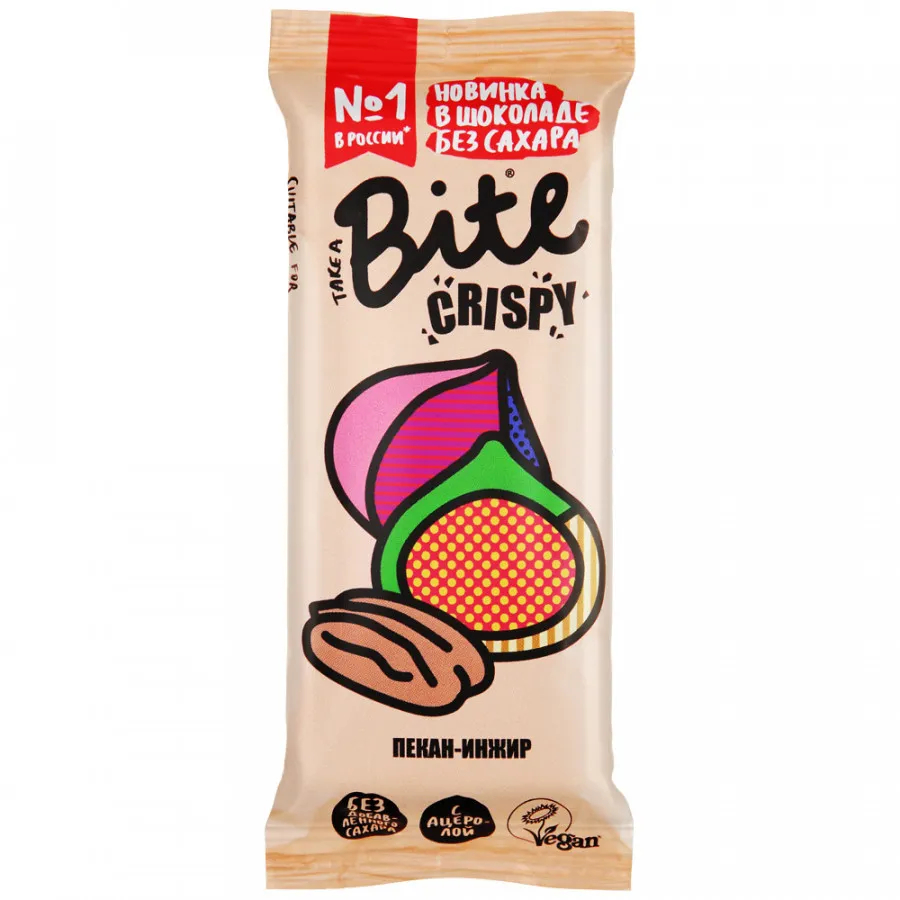 Батончик Take a Bite Crispy Пекан-Инжир, 45 г батончик take a bite баланс кокос бразильский орех 45 г