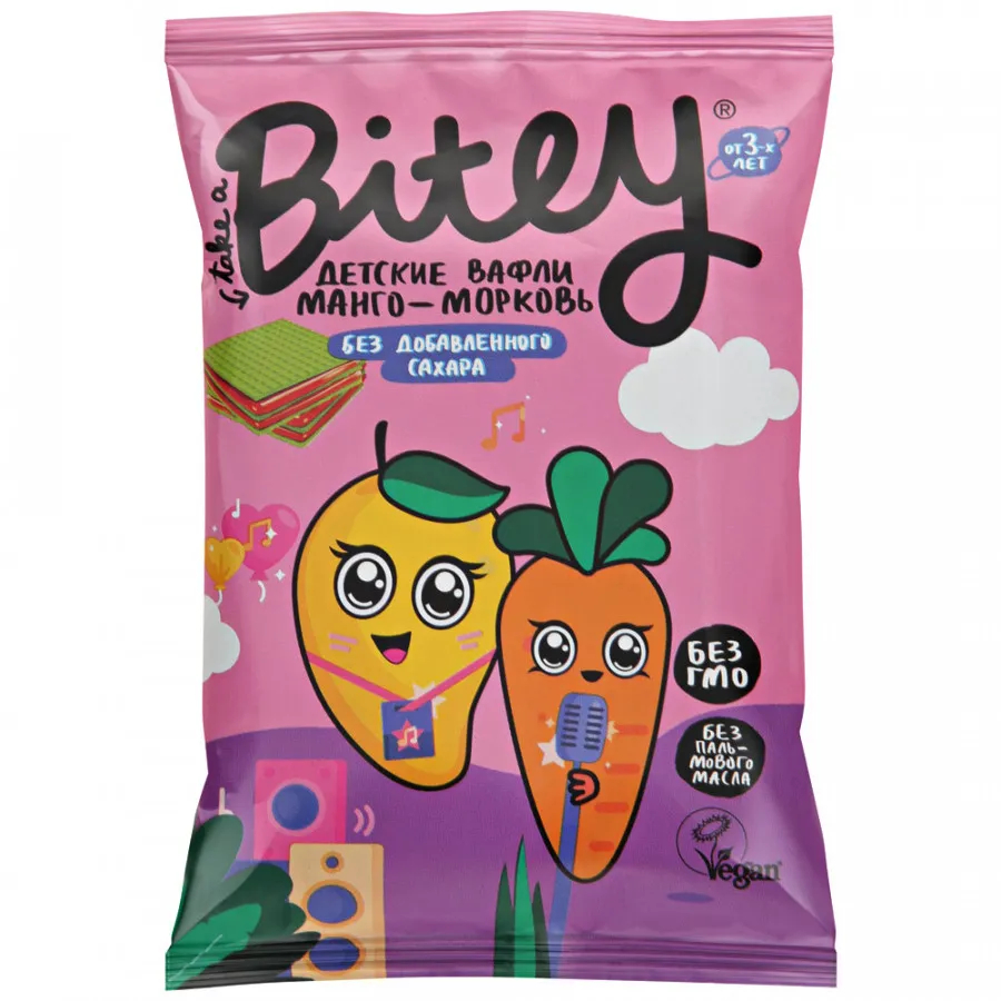 Вафли Take a Bitey Манго-Морковь, 35 г нектар rich апельсин манго 0 33 литра 12 шт в уп