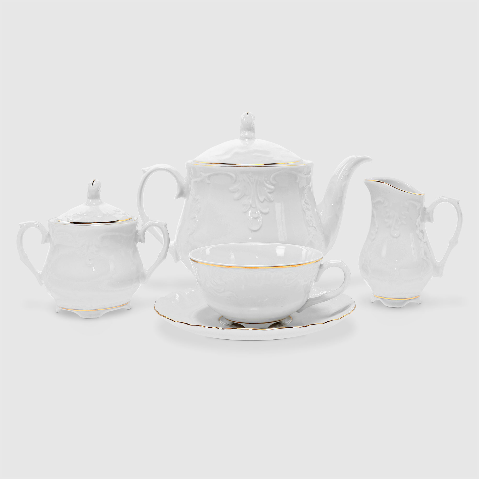 Чайный сервиз Cmielow Rococo белый с золотой окантовкой из 15 предметов чайный набор 5 предметов rpo 115024 5 rosenberg
